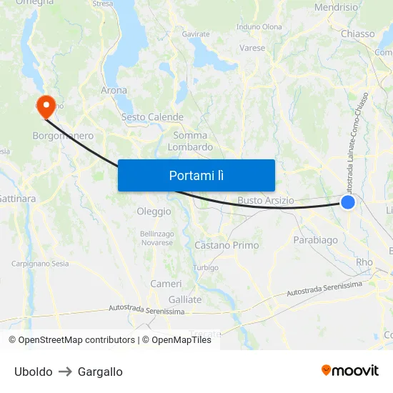 Uboldo to Gargallo map