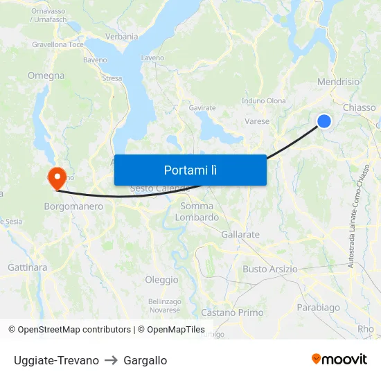 Uggiate-Trevano to Gargallo map