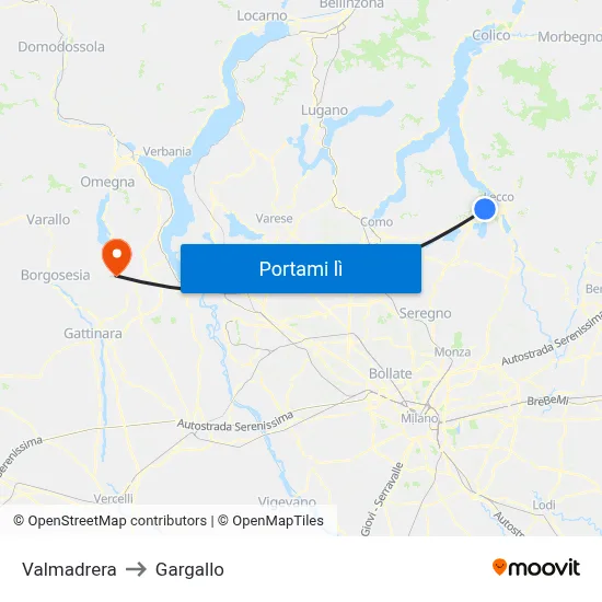 Valmadrera to Gargallo map