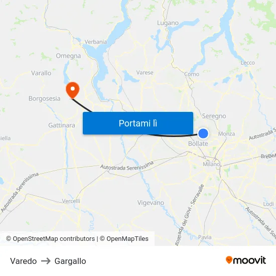 Varedo to Gargallo map