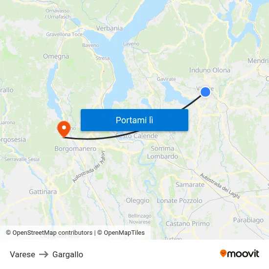 Varese to Gargallo map
