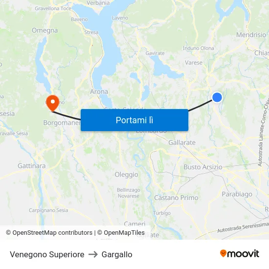 Venegono Superiore to Gargallo map