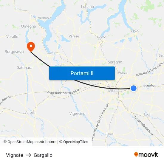 Vignate to Gargallo map