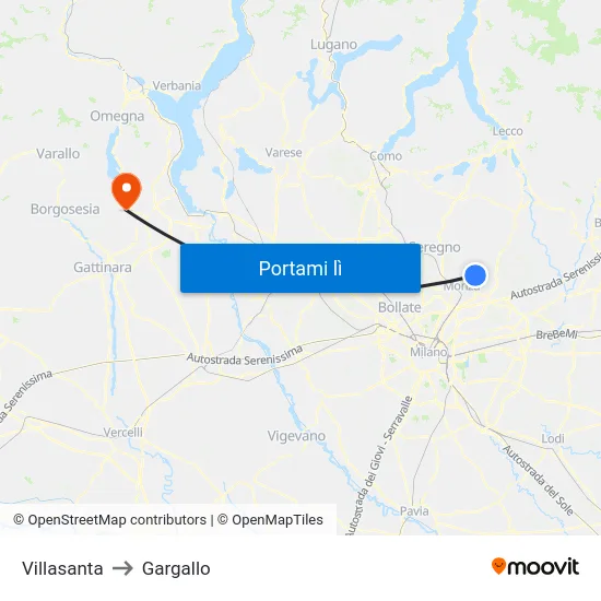 Villasanta to Gargallo map