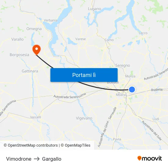 Vimodrone to Gargallo map