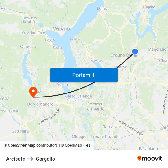Arcisate to Gargallo map