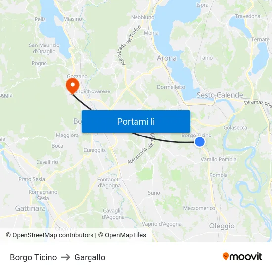 Borgo Ticino to Gargallo map
