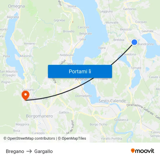 Bregano to Gargallo map