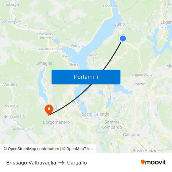 Brissago-Valtravaglia to Gargallo map
