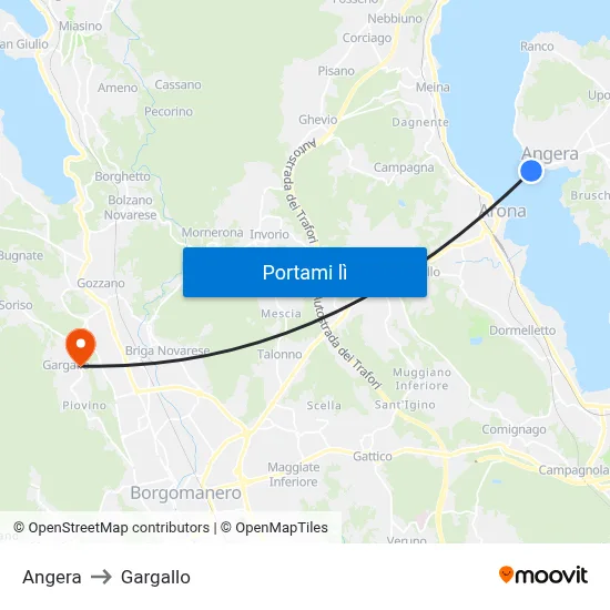 Angera to Gargallo map