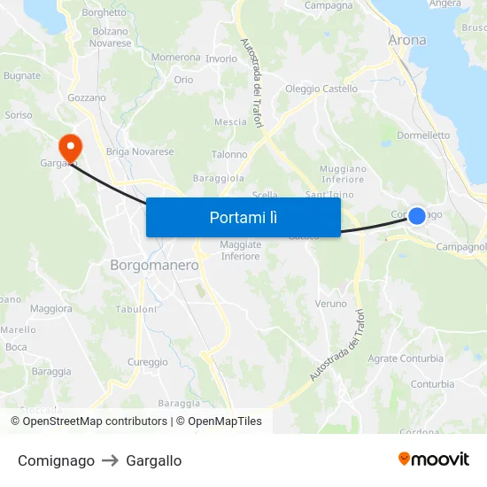Comignago to Gargallo map