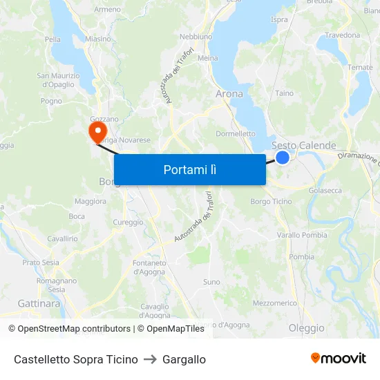 Castelletto Sopra Ticino to Gargallo map