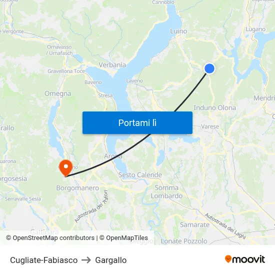 Cugliate-Fabiasco to Gargallo map