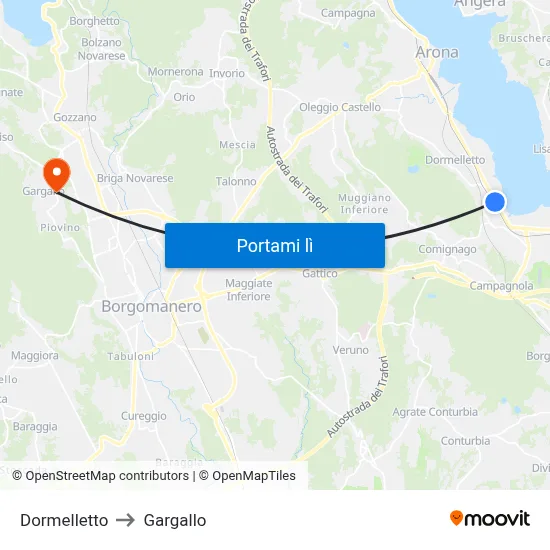 Dormelletto to Gargallo map