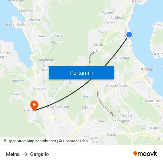 Meina to Gargallo map