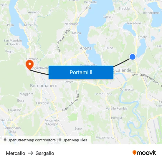 Mercallo to Gargallo map