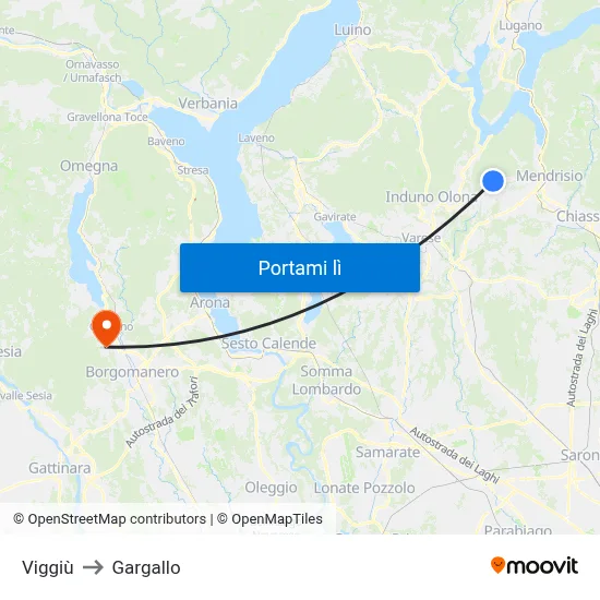 Viggiù to Gargallo map
