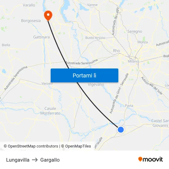 Lungavilla to Gargallo map