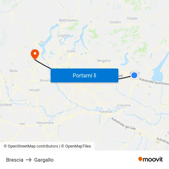 Brescia to Gargallo map