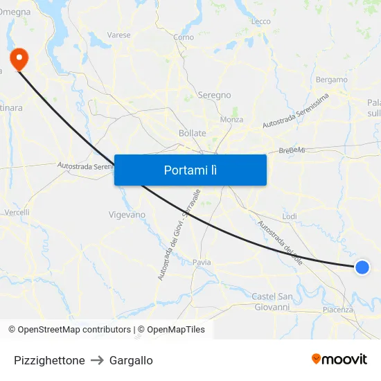 Pizzighettone to Gargallo map