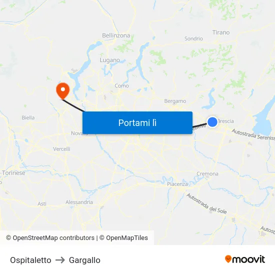 Ospitaletto to Gargallo map