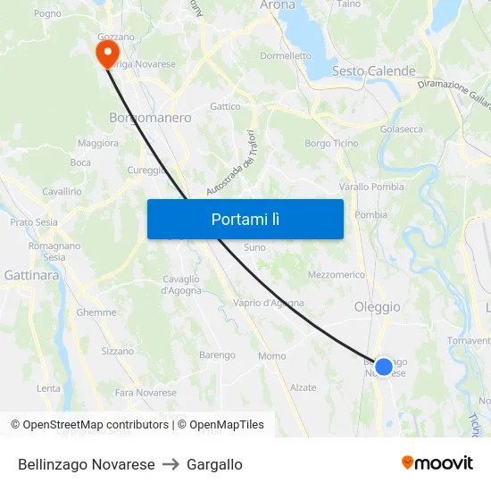 Bellinzago Novarese to Gargallo map