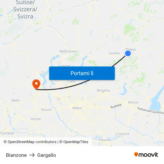 Bianzone to Gargallo map