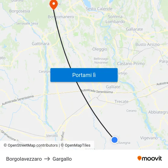 Borgolavezzaro to Gargallo map