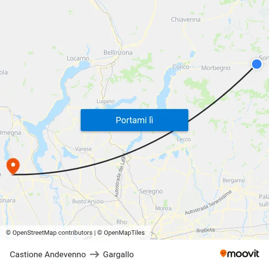 Castione Andevenno to Gargallo map