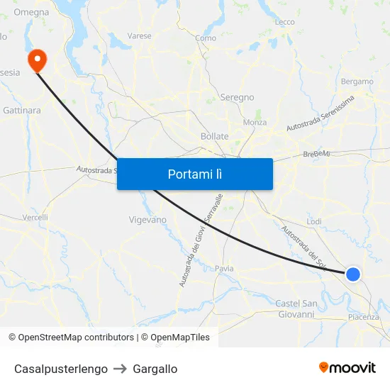 Casalpusterlengo to Gargallo map