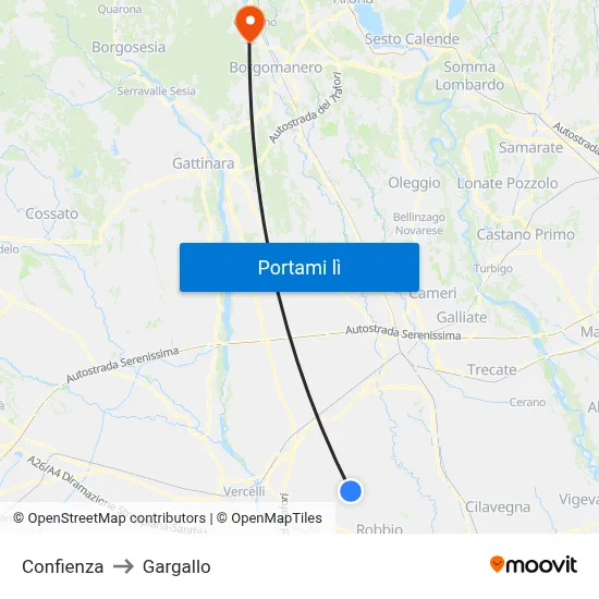 Confienza to Gargallo map
