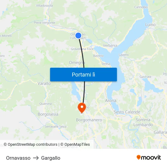 Ornavasso to Gargallo map