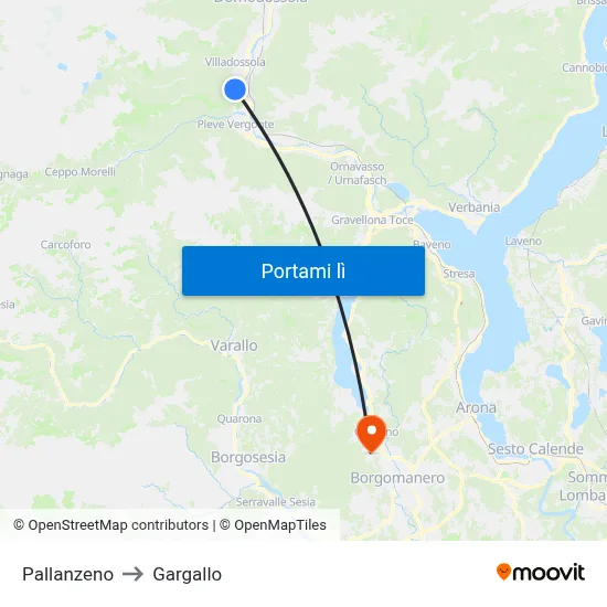 Pallanzeno to Gargallo map