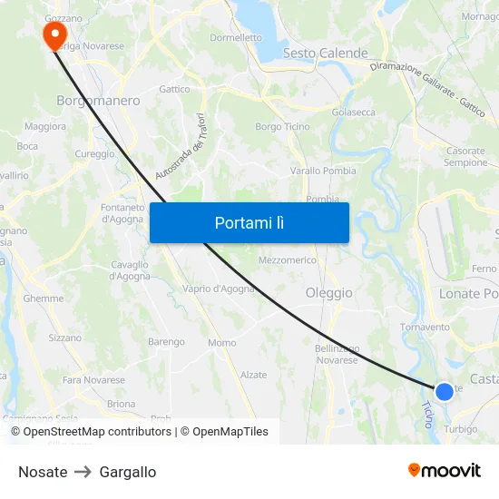 Nosate to Gargallo map