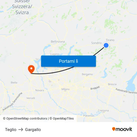 Teglio to Gargallo map