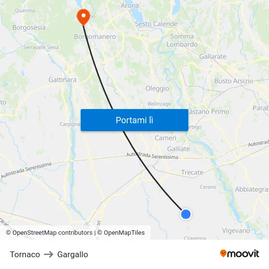 Tornaco to Gargallo map