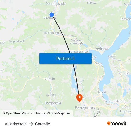 Villadossola to Gargallo map