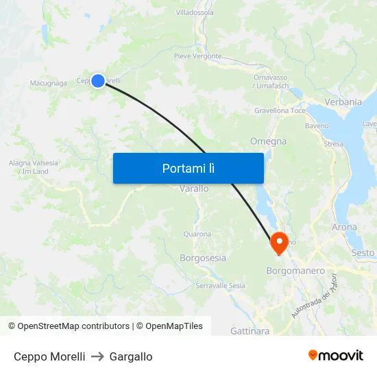 Ceppo Morelli to Gargallo map
