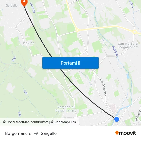 Borgomanero to Gargallo map