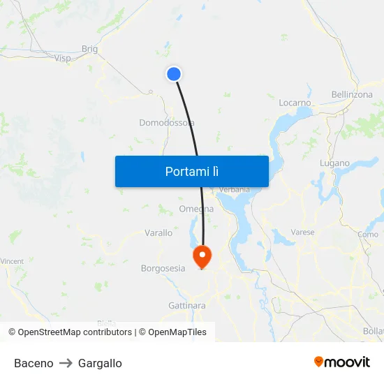Baceno to Gargallo map