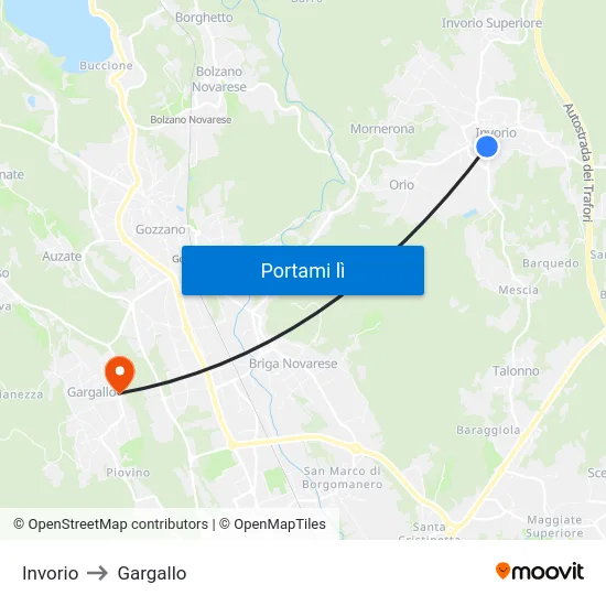 Invorio to Gargallo map