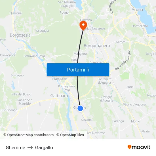 Ghemme to Gargallo map