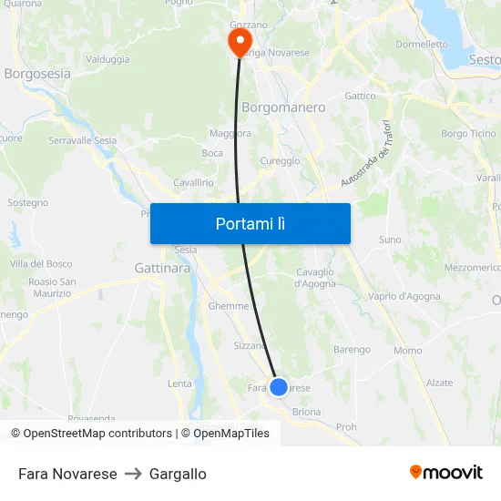 Fara Novarese to Gargallo map