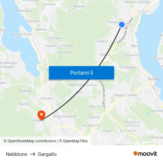 Nebbiuno to Gargallo map