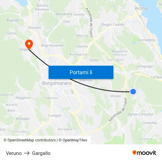 Veruno to Gargallo map