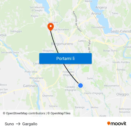 Suno to Gargallo map