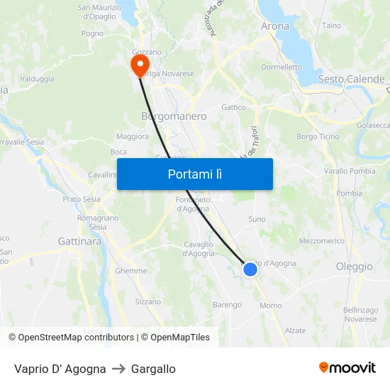 Vaprio D' Agogna to Gargallo map
