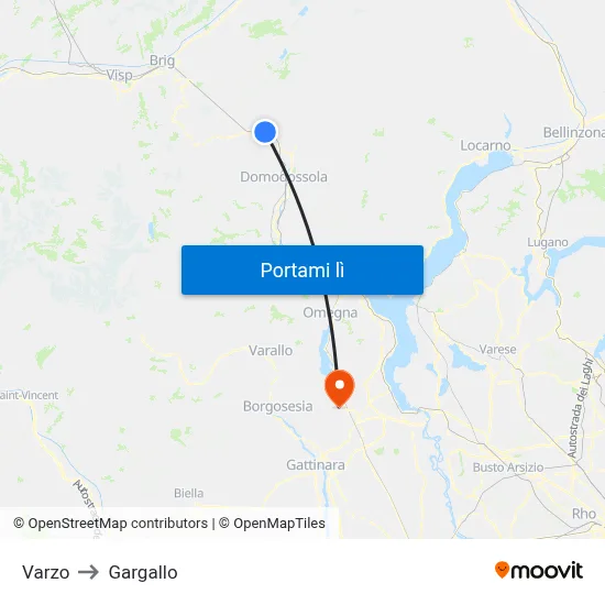 Varzo to Gargallo map