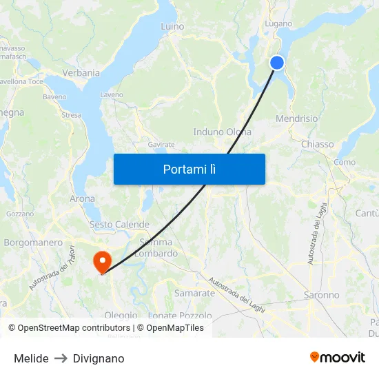 Melide to Divignano map