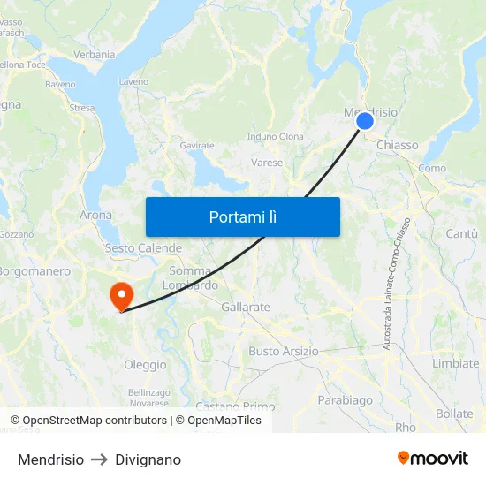 Mendrisio to Divignano map